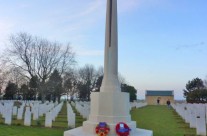 Cross of Sacrifice at Beny-sur-Mer Canadian War Cemetery after wreath laying ceremony – Normandy and D-Day Landings Tour