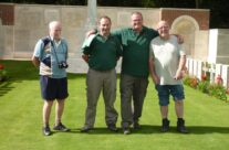 Guides Tony and Iain refuse to wear short trousers, despite the sunshine – Somme Battlefield Tour