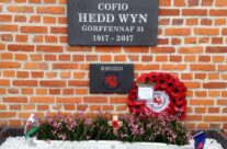 Memorial to World War One Poet Hedd Wyn at the Advance Dressing Station at Iron Cross who died from his wounds here – Passchendaele Anniversary Remembrance Battlefield Tour