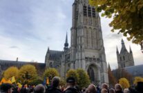 Outside St Martin’s Cathedral waiting to take part in the Poppy Parade to the Menin Gate – 2018 Armistice Remembrance Day in Ypres