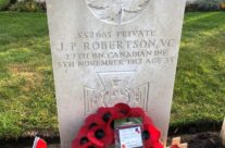 A wreath from the Gt Gt nephew of Canadian VC winner J P Robertson at Tyne Cot Cemetery – 2018 Armistice Remembrance Day in Ypres