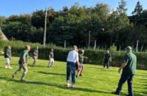 At the end of the tour we recreated the Christmas Truce football match between British and German soldiers – RGJ Assoc London Branch, Rifleman of the Ypres Salient WW1 Tour